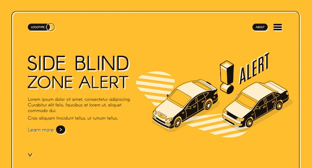 Side blind zone alert web banner, internet site template with cars moving in traffic Free Vector