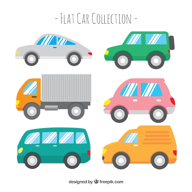 Free Vector | Side view of six cars with shiny windows