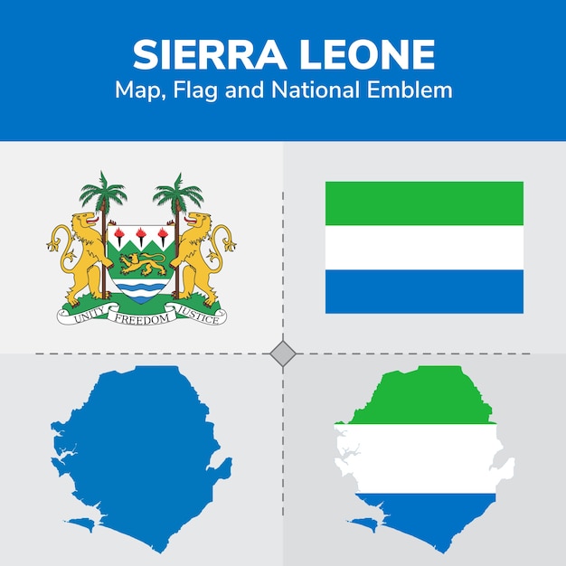 Sierra leone map, flag and national emblem | Premium Vector