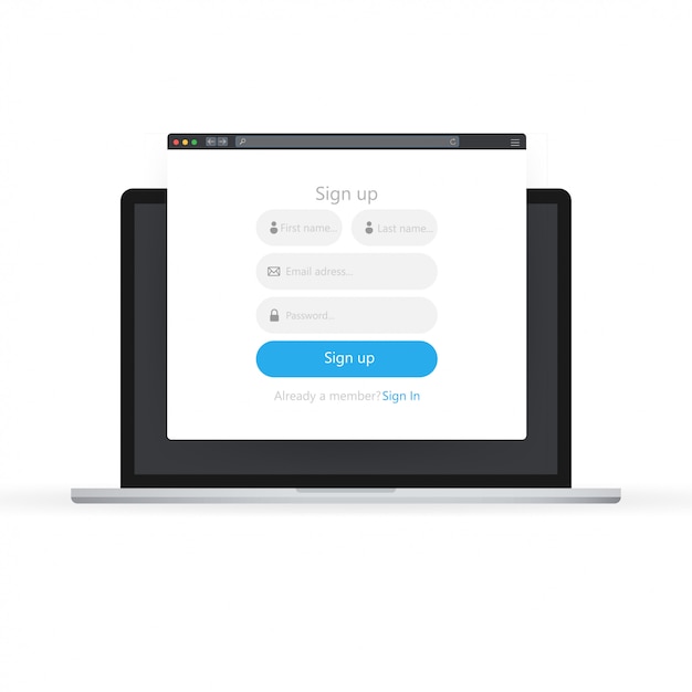 フォームアイコンにサインインします ラップトップのフォームページにサインインします プレミアムベクター