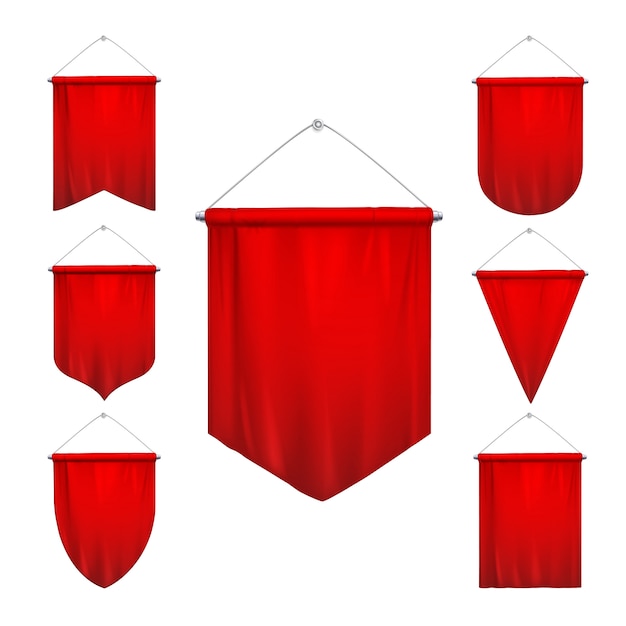 信号赤スポーツペナントトライアングルフラグ様々な形状の垂れ下がるペノンバナー現実的なセット分離イラスト 無料のベクター