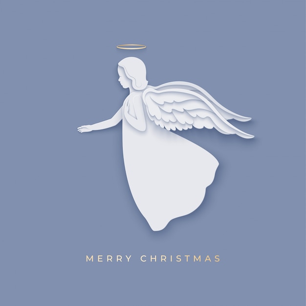 Silhouette of angel in paper cut style with shadow. merry christmas greetings Premium Vector