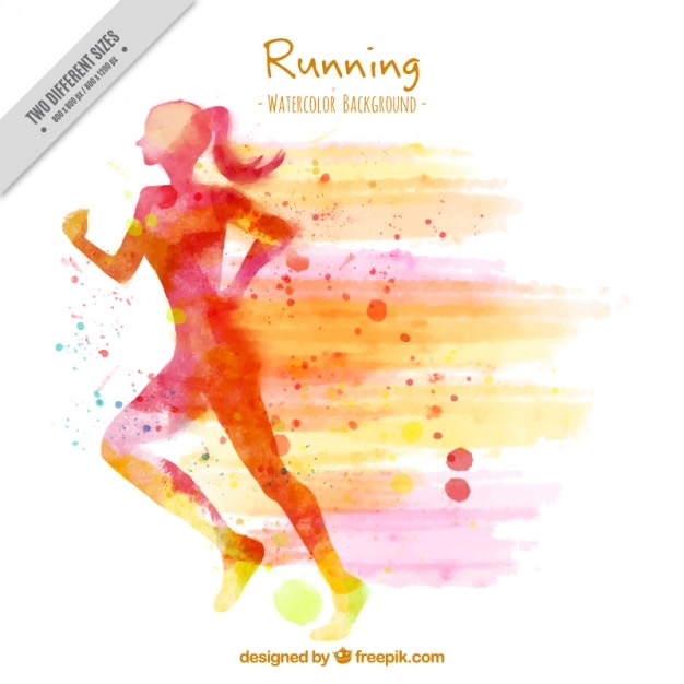 Silhouette background of watercolor woman\
running