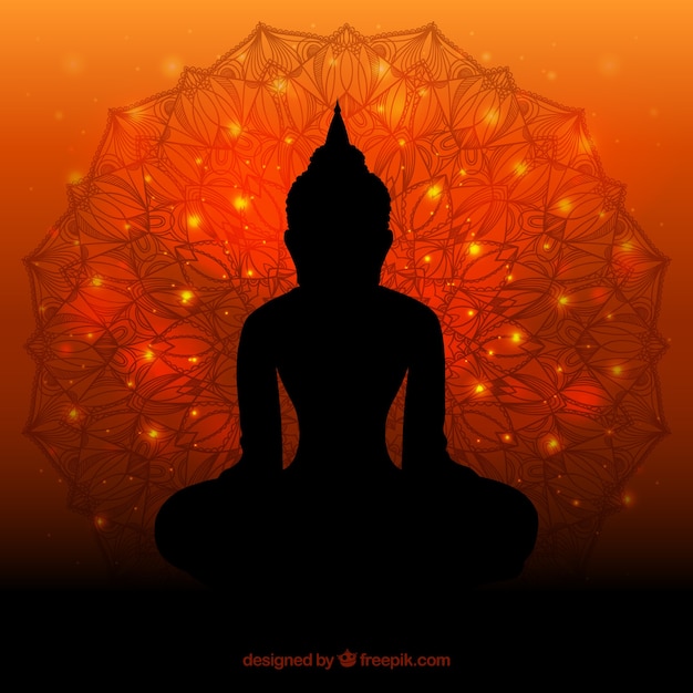 Silhouette of budha with flat design Free Vector