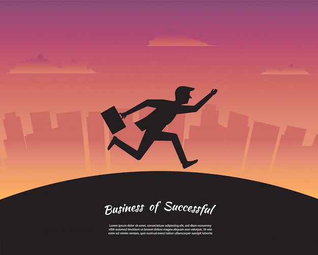 Silhouette businessman running to success  goal Vector 