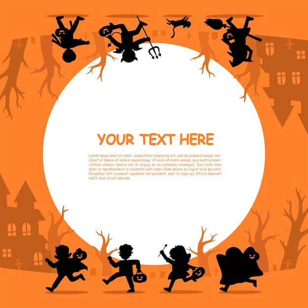 Premium Vector Silhouette Of Children In Halloween Fancy Dress To Go Trick Or Treating Template For Advertising Brochure Happy Halloween