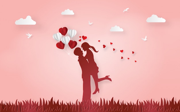 Download Silhouette cute couple show the love to each other ...