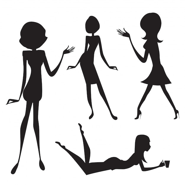 Download Free Vector | Silhouette of cute fashion girls