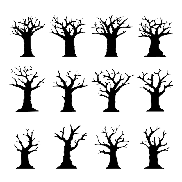 Download Silhouette dead tree without leaves collection isolated on white. Vector | Premium Download