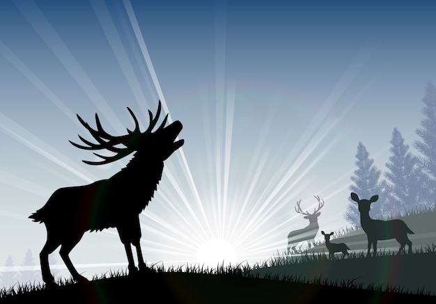 Download Silhouette of a family deer standing | Premium Vector