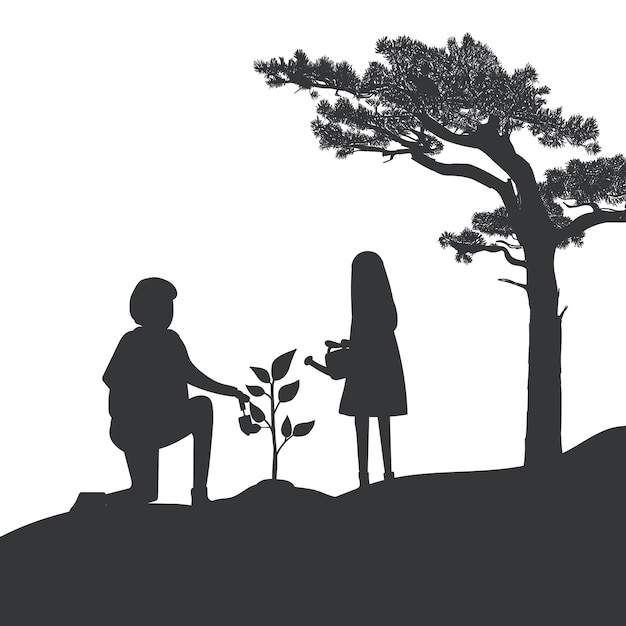 Free Vector | Silhouette of father and daughter gardening ...