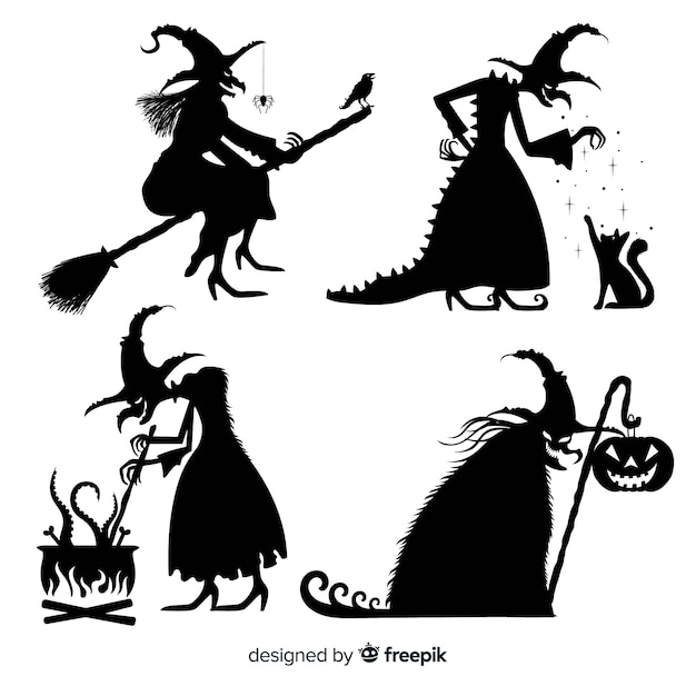 Download Silhouette halloween witch collection Vector | Free Download