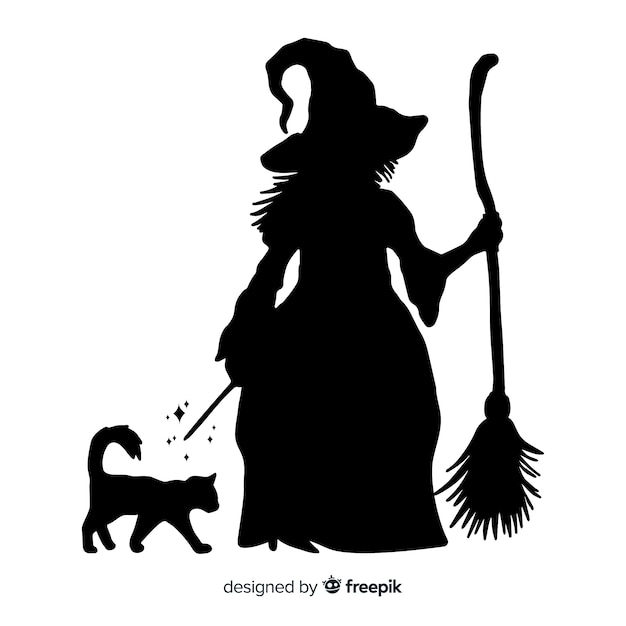 Download Free Vector | Silhouette of a halloween witch