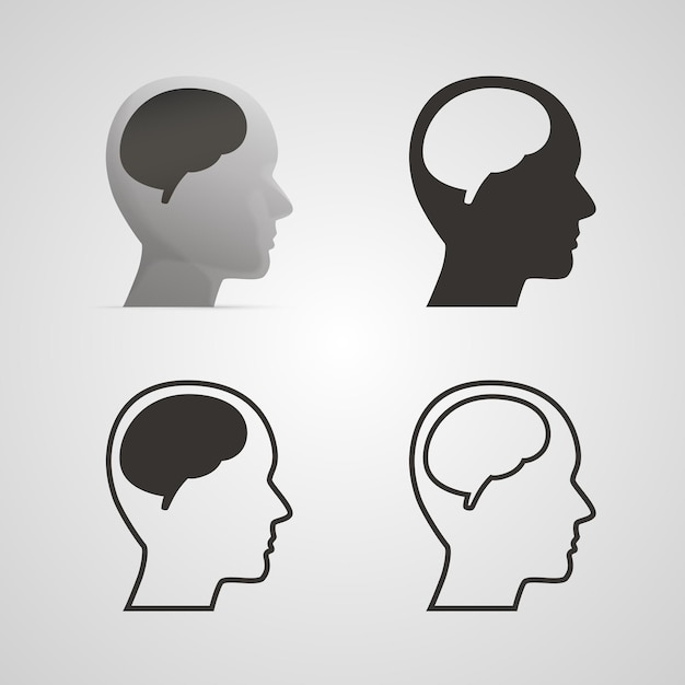 Premium Vector Silhouette Head With The Brain Set Vector Illustration