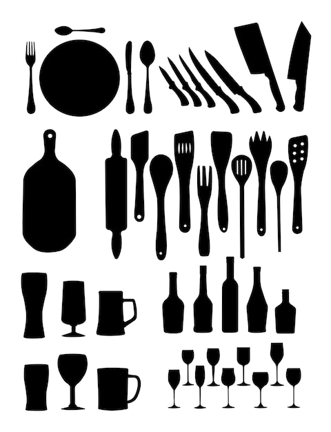 Silhouette of kitchen tools | Premium Vector