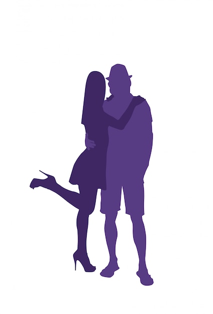 Premium Vector | Silhouette man and woman embracing couple in love hug ...