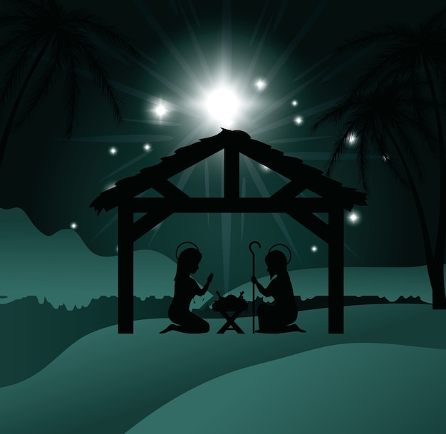 Premium Vector Silhouette Manger Merry Christmas Design