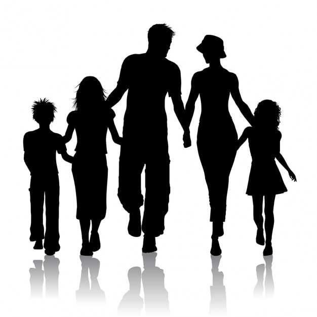 Silhouette of a family walking together Vector Free Download