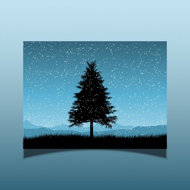 Silhouette of a fir tree on a snowy night\
card