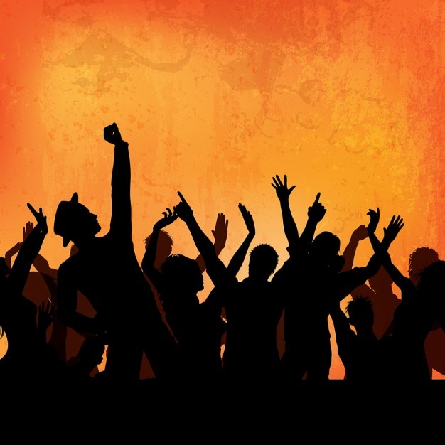 Silhouette of a party crowd on a grunge\
background