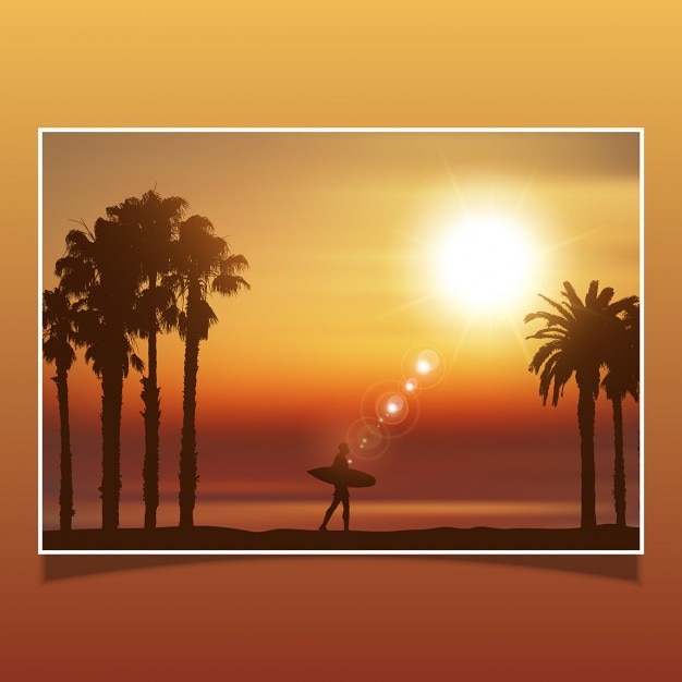 Silhouette of a surfer on the beach
