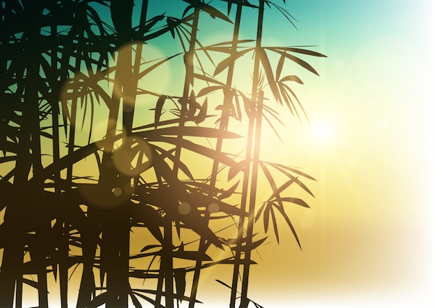 太陽の背景に竹のシルエット 無料のベクター