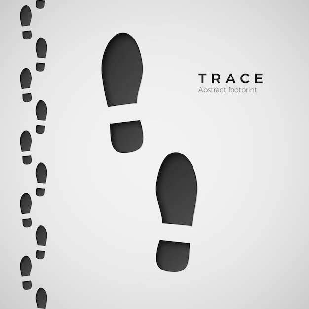 足跡のシルエット ブーツに踏まれたトレイル 靴跡 白い背景の上の図 プレミアムベクター