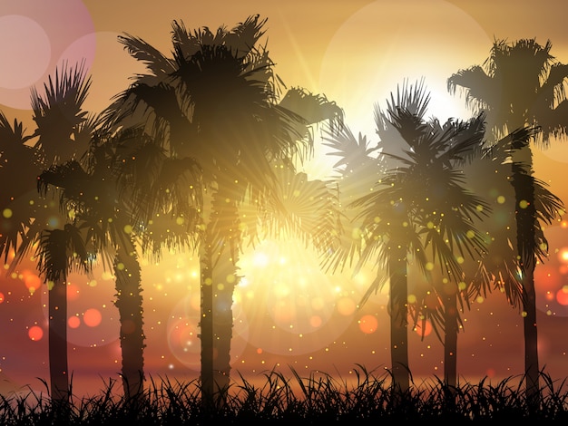 Silhouette of palm trees against a sunset\
sky