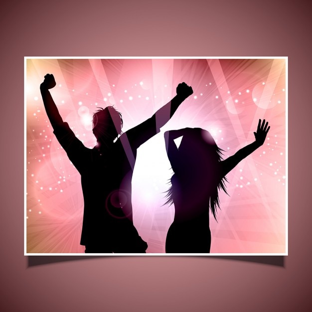 Silhouette of people dancing on abstract
background