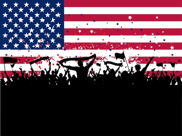 Download Free Vector | Silhouette of a party crowd with flags on an american flag background