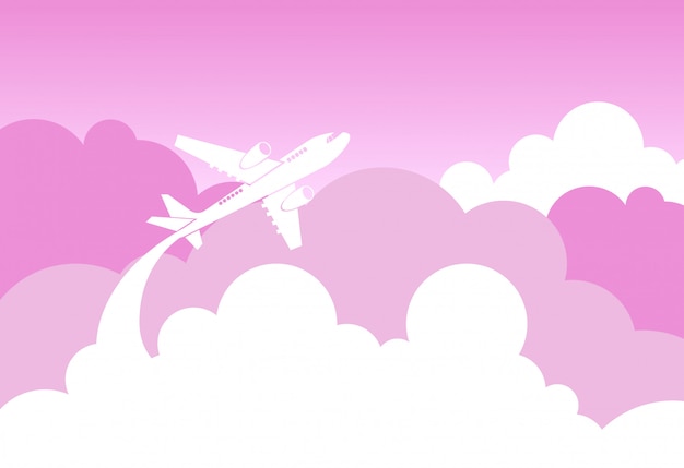 シルエット飛行機飛ぶピンクの雲と空の愛 プレミアムベクター
