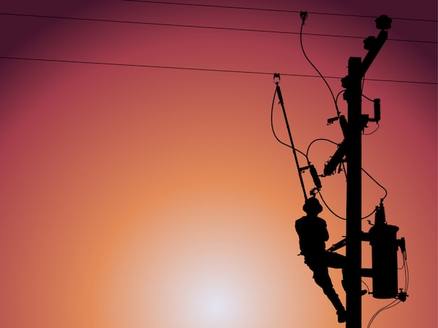 Download Silhouette of power lineman closing a single phase ...