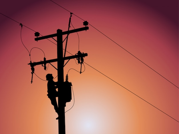 Download Silhouette of power lineman closing a single phase ...