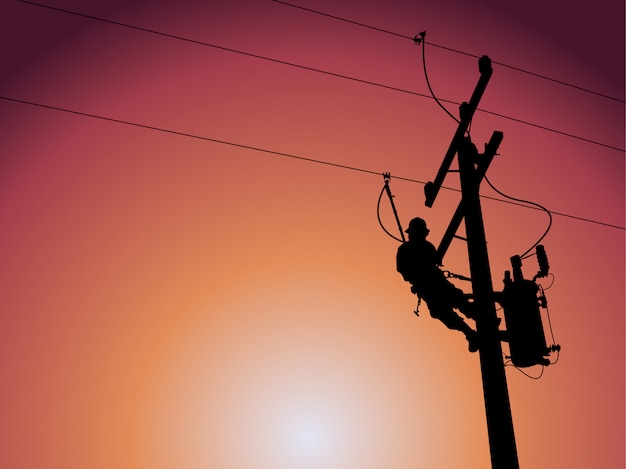 Download Premium Vector | Silhouette of power lineman closing a ...