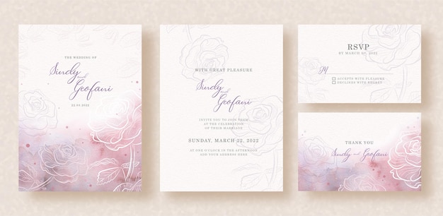  Silhouette roses with mixed splash colors on wedding invitation background