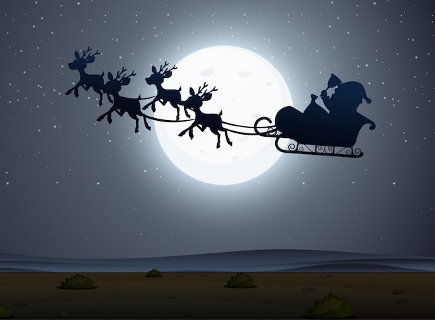 Premium Vector | Silhouette scene wtih santa on the sleigh at night time