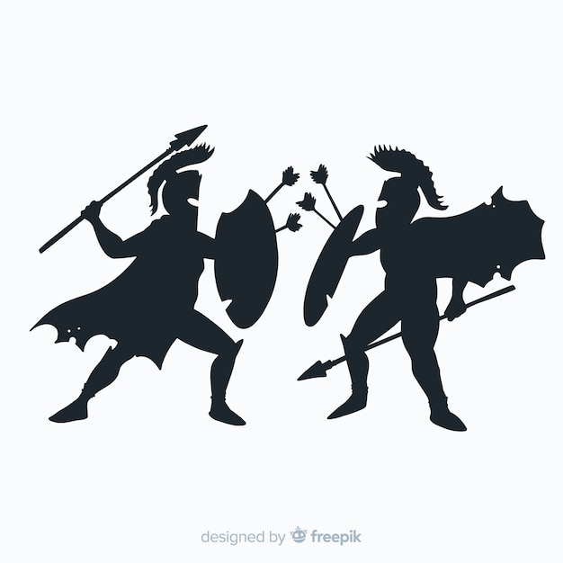 Silhouette of spartan warriors fighting Vector Free Download