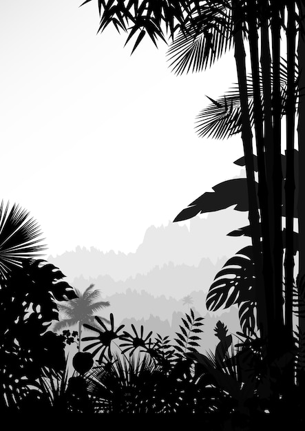 Download Silhouette of tropical forest landscape Vector | Premium Download