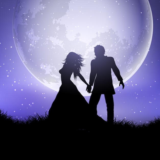 Download Silhouette of wedding couple against a moonlit sky Vector ...