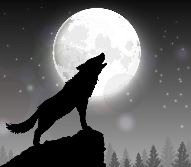 Premium Vector | Silhouette of a wolf standing on a hill