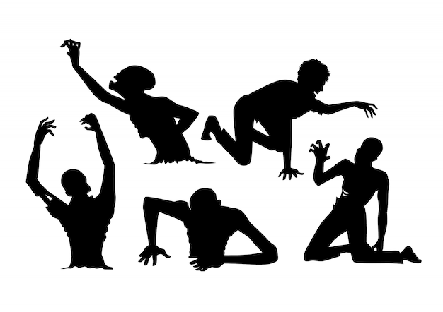 Download Silhouette zombie in resurrection action and crawl on the floor. Vector | Premium Download