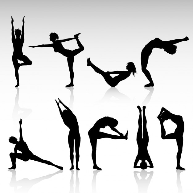 Download Silhouettes of females in various yoga poses | Free Vector