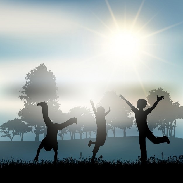 Silhouettes Of Children Playing In The Countryside Vector 