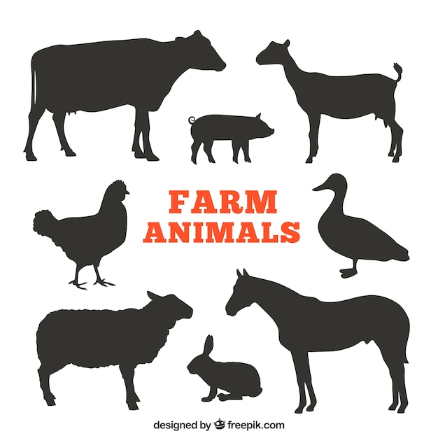 Silhouettes of farm animals Vector | Free Download