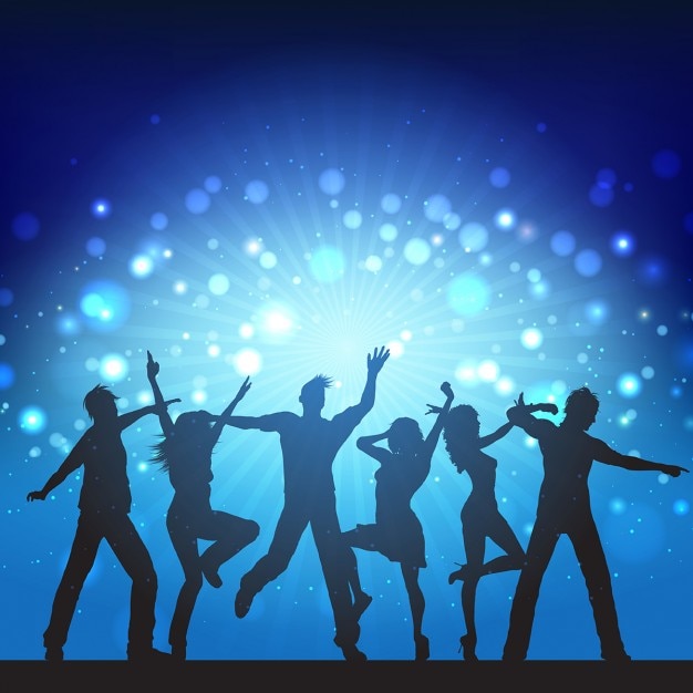 Silhouettes of party people with bright
background