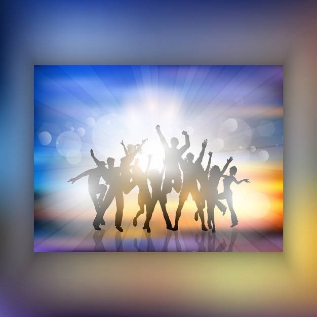 Silhouettes of people dancing on a summer\
background