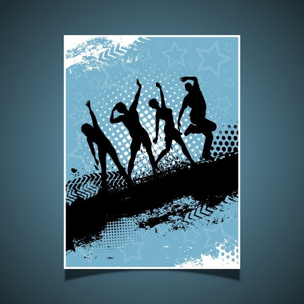 Silhouettes of people dancing on grunge
background