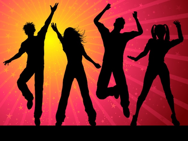 Silhouettes of people dancing on starry\
background