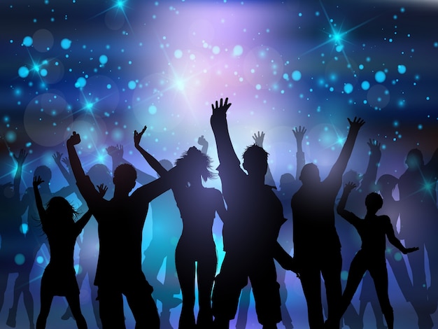 Silhouettes of people dancing on an abstract lights background | Free ...