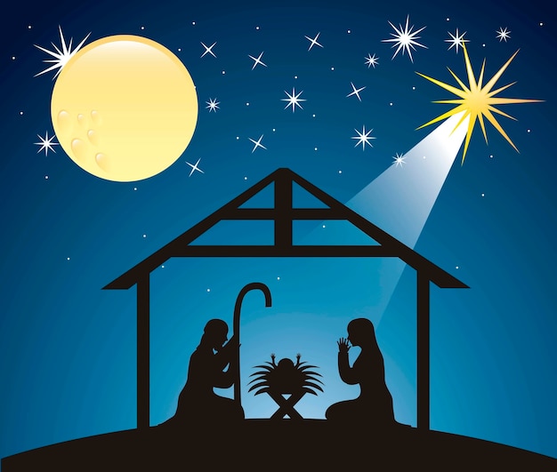 Silhouttes christmas nativity scene vector illustration Premium Vector